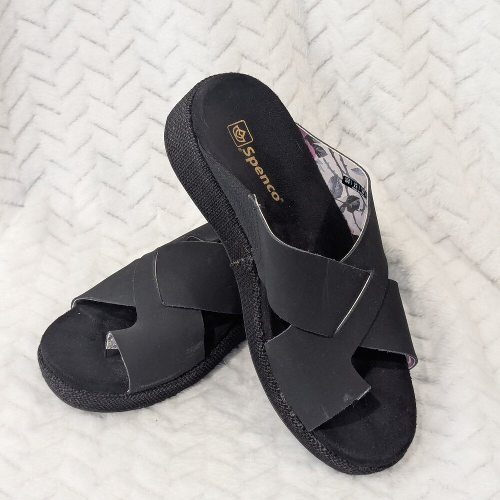 Spenco Size 8 Oasis Women's Orthotic Slide Espadrille Wedge Sandal Black